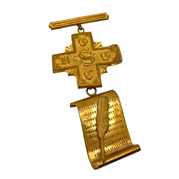 Secret Society United Order of the Golden Cross Antique Gold-tone Medal - Picture 2 of 8